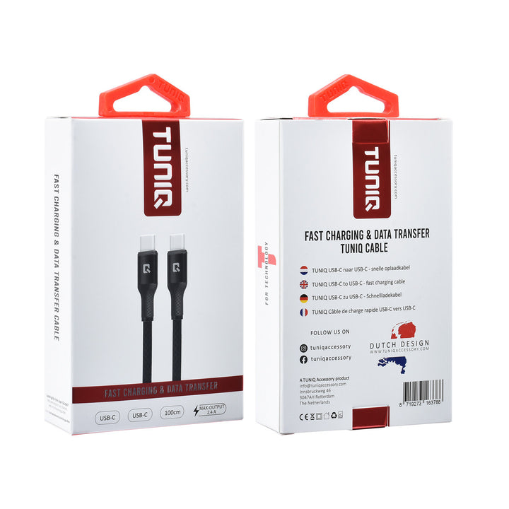 TUNIQ USB-C naar USB-C Kabel 100cm - Snelle kabel - Zwart-Kabel-Ilumina Benelux
