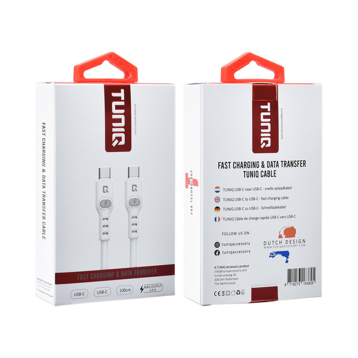 TUNIQ USB-C naar USB-C Kabel 100cm - Snelle oplaadkabel - Wit-Kabel-Ilumina Benelux