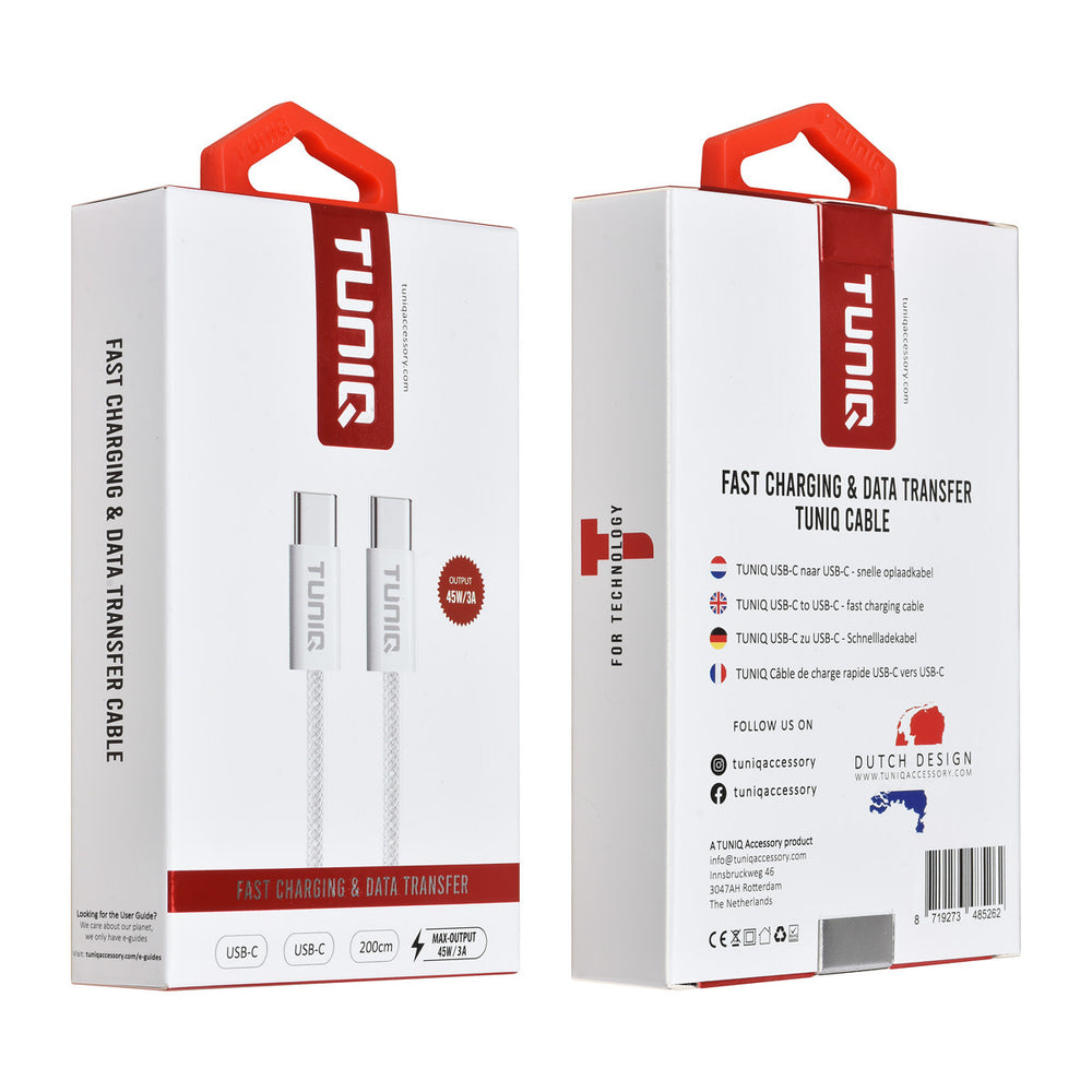 TUNIQ USB-C naar USB-C Kabel 200cm - Snelle kabel - Wit-Kabel-Ilumina Benelux