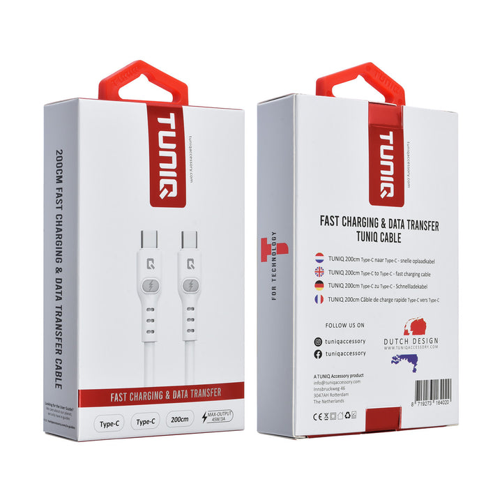 TUNIQ USB-C naar USB-C Kabel 200cm - Snelle oplaadkabel - Wit-Kabel-Ilumina Benelux