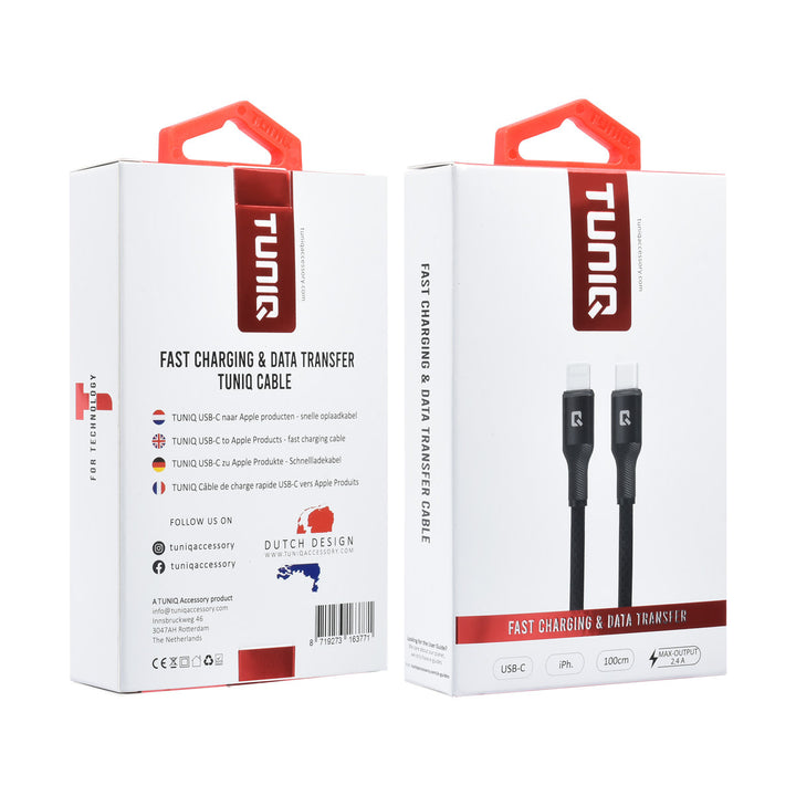 TUNIQ USB-C to Lightning Kabel - 100cm - Zwart-Kabel-Ilumina Benelux