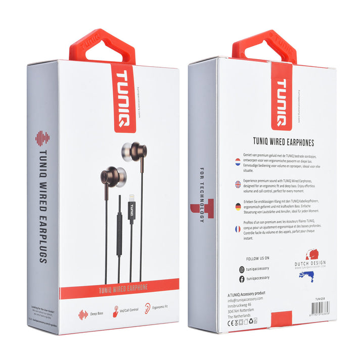 TUNIQ Wired Earphones - Lightning plug - Bruin-In-ear koptelefoon-Ilumina Benelux