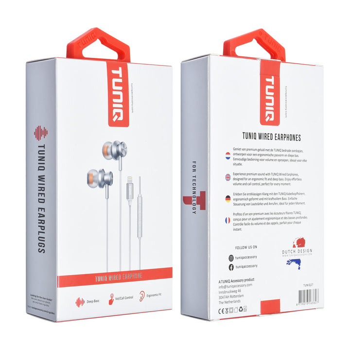 TUNIQ Wired Earphones - Lightning plug - Zilver-In-ear koptelefoon-Ilumina Benelux