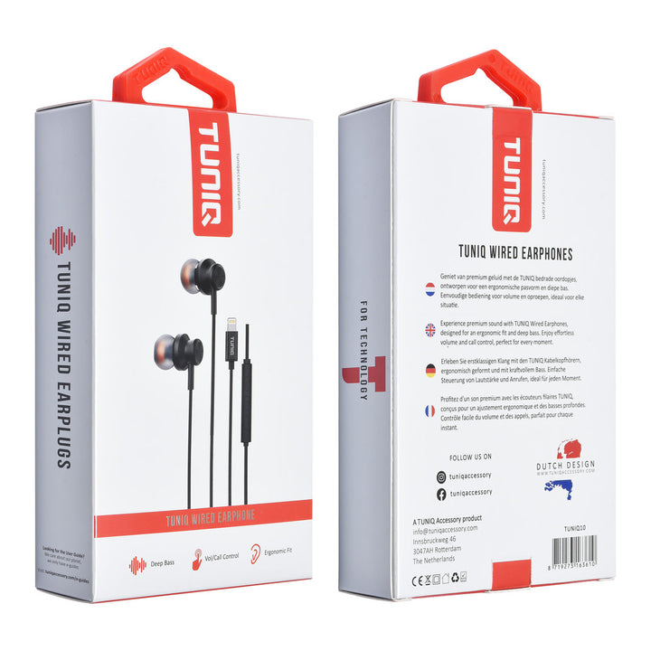 TUNIQ Wired Earphones - Lightning plug - Zwart-In-ear koptelefoon-Ilumina Benelux
