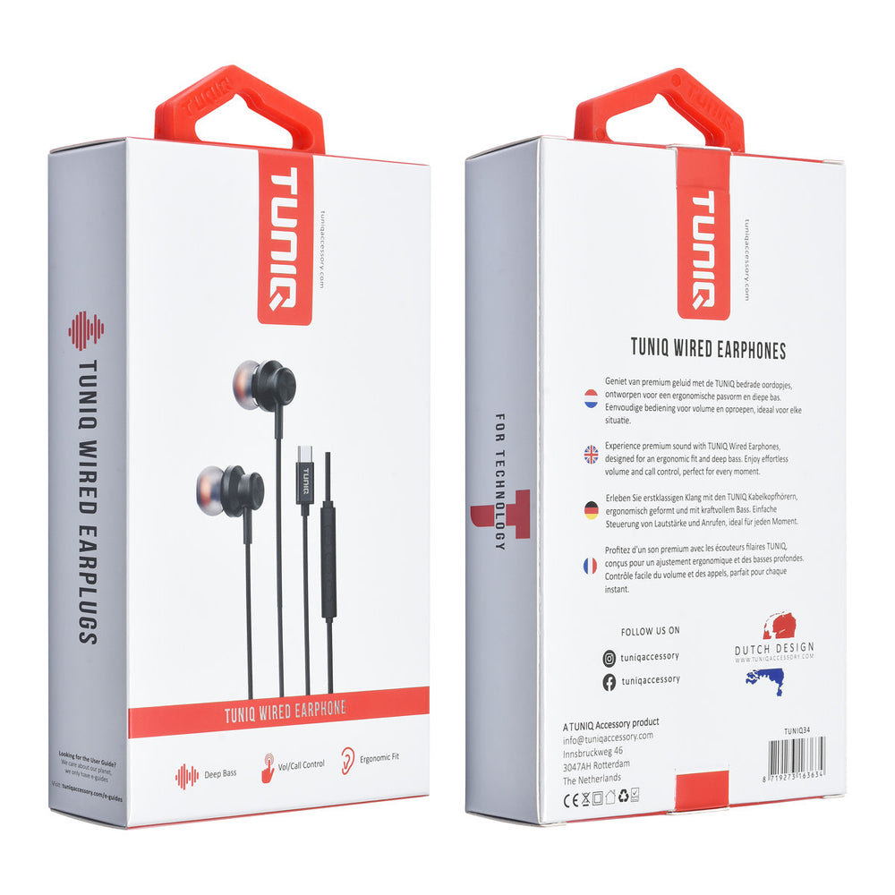 TUNIQ Wired Earphones - USB-C plug - Zwart-In-ear koptelefoon-Ilumina Benelux