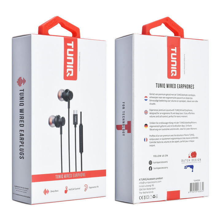 TUNIQ Wired Earphones - USB-C plug - Zwart-In-ear koptelefoon-Ilumina Benelux