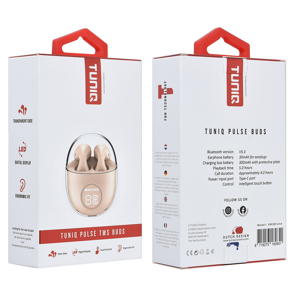 TUNIQ Wireless Oordopje Model Pulse - Beige-In-ear koptelefoon-Ilumina Benelux