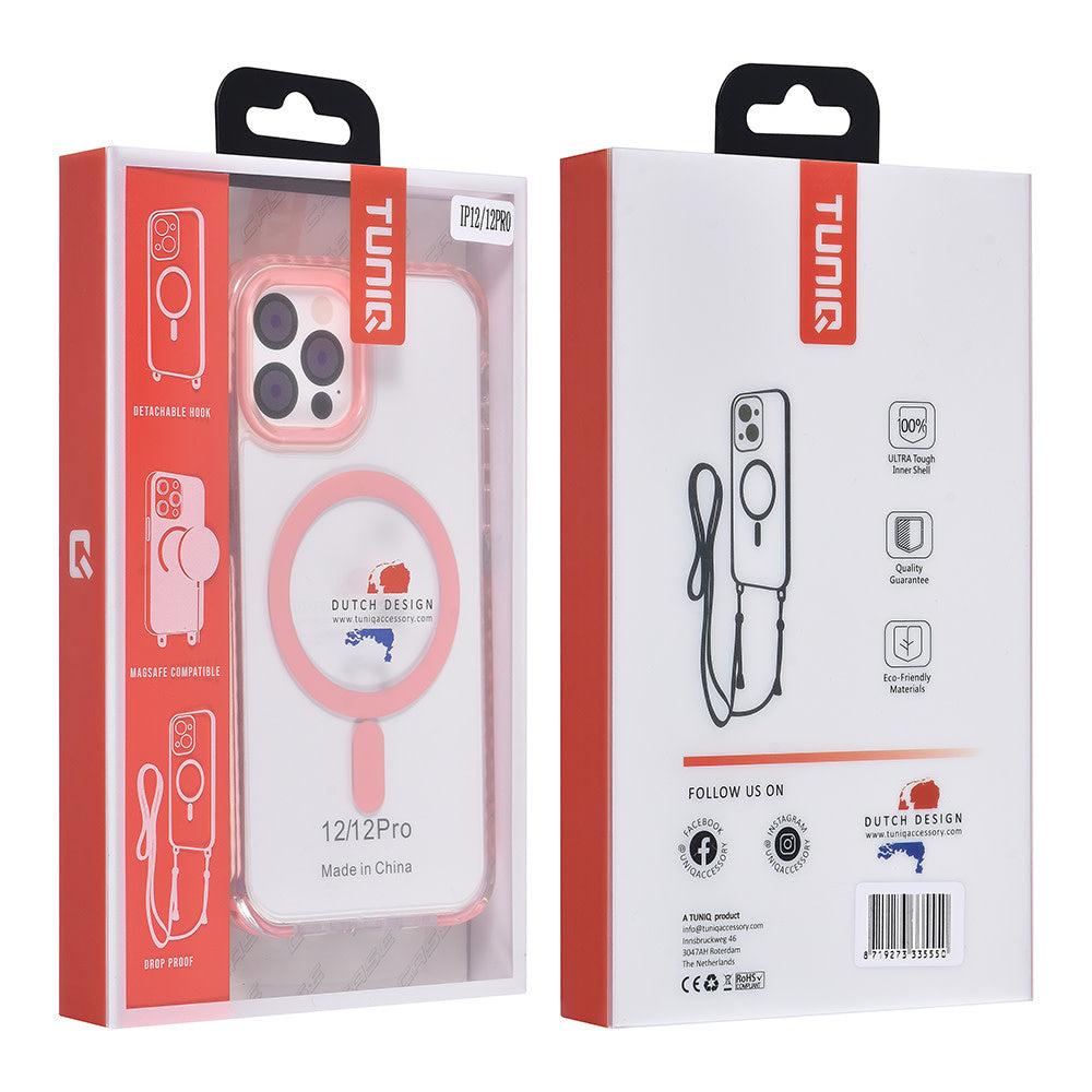 TUNIQ iPhone 12/12 Pro Backcover hoesje neck cord - magsafe - Roze-Hoesjes-Ilumina Benelux