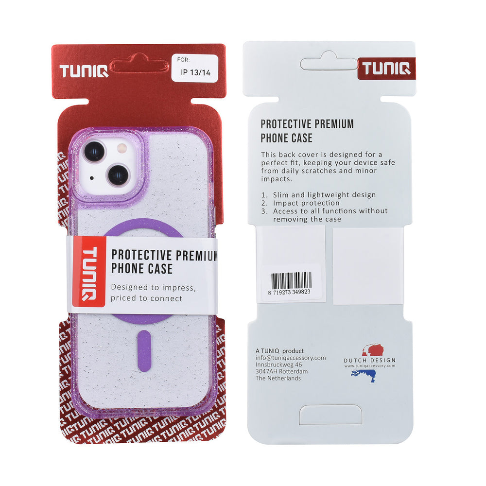 TUNIQ iPhone 14 Backcover hoesje - Magsafe - Glitter - Hanger - Paars-Hoesjes-Ilumina Benelux
