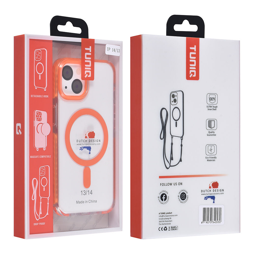 TUNIQ iPhone 14 Backcover hoesje neck cord - magsafe - Oranje-Hoesjes-Ilumina Benelux