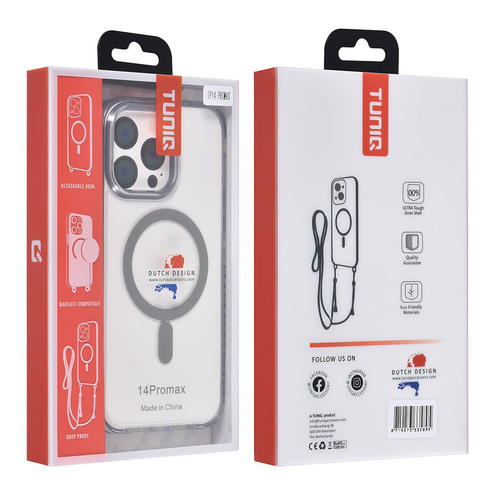 TUNIQ iPhone 14 Pro Max Backcover hoesje neck cord - magsafe - Grijs-Hoesjes-Ilumina Benelux