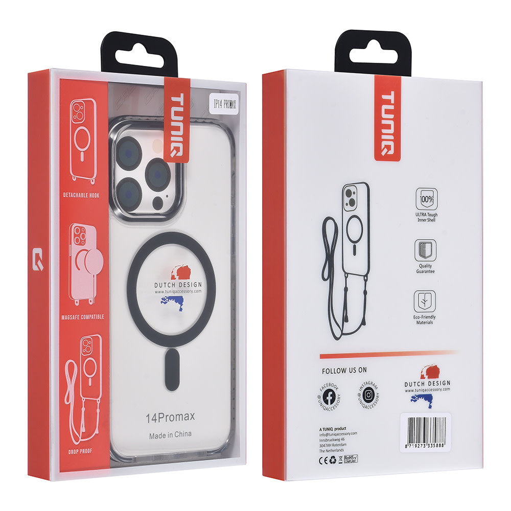 TUNIQ iPhone 14 Pro Max Backcover hoesje neck cord - magsafe - Zwart-Hoesjes-Ilumina Benelux