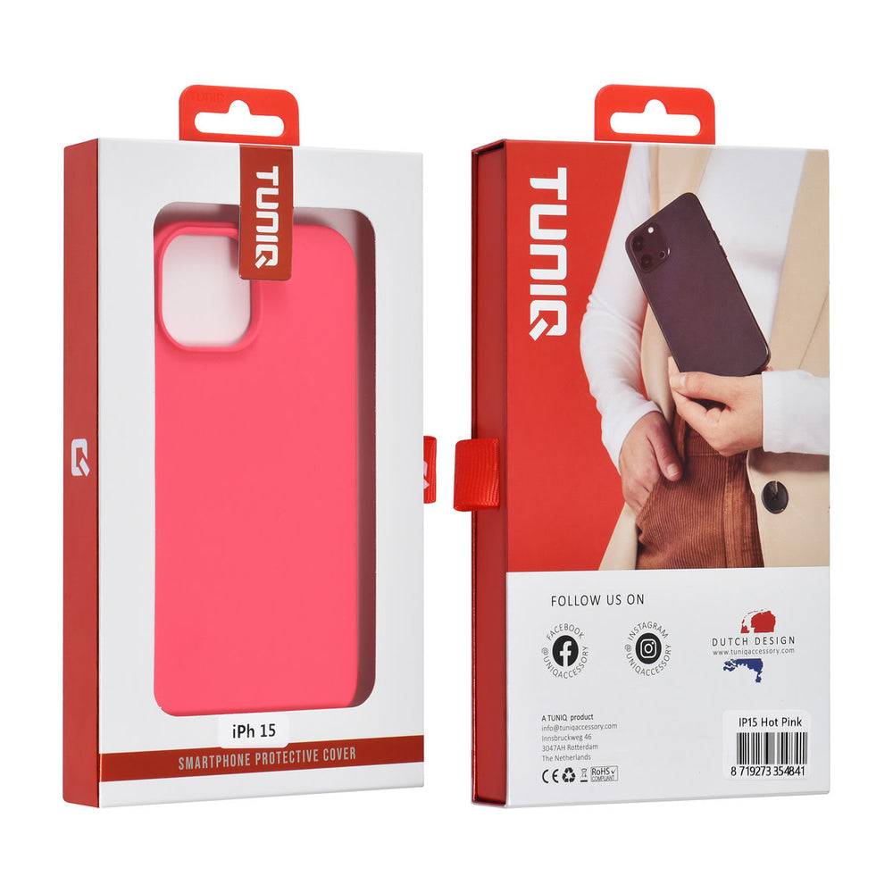 TUNIQ iPhone 15 Backcover hoesje - Felroze-Hoesjes-Ilumina Benelux