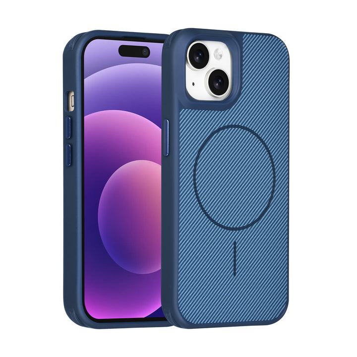 TUNIQ iPhone 15 Backcover hoesje - Magsafe - Carbon Fiber - Shockproof - Blauw-Hoesjes-Ilumina Benelux