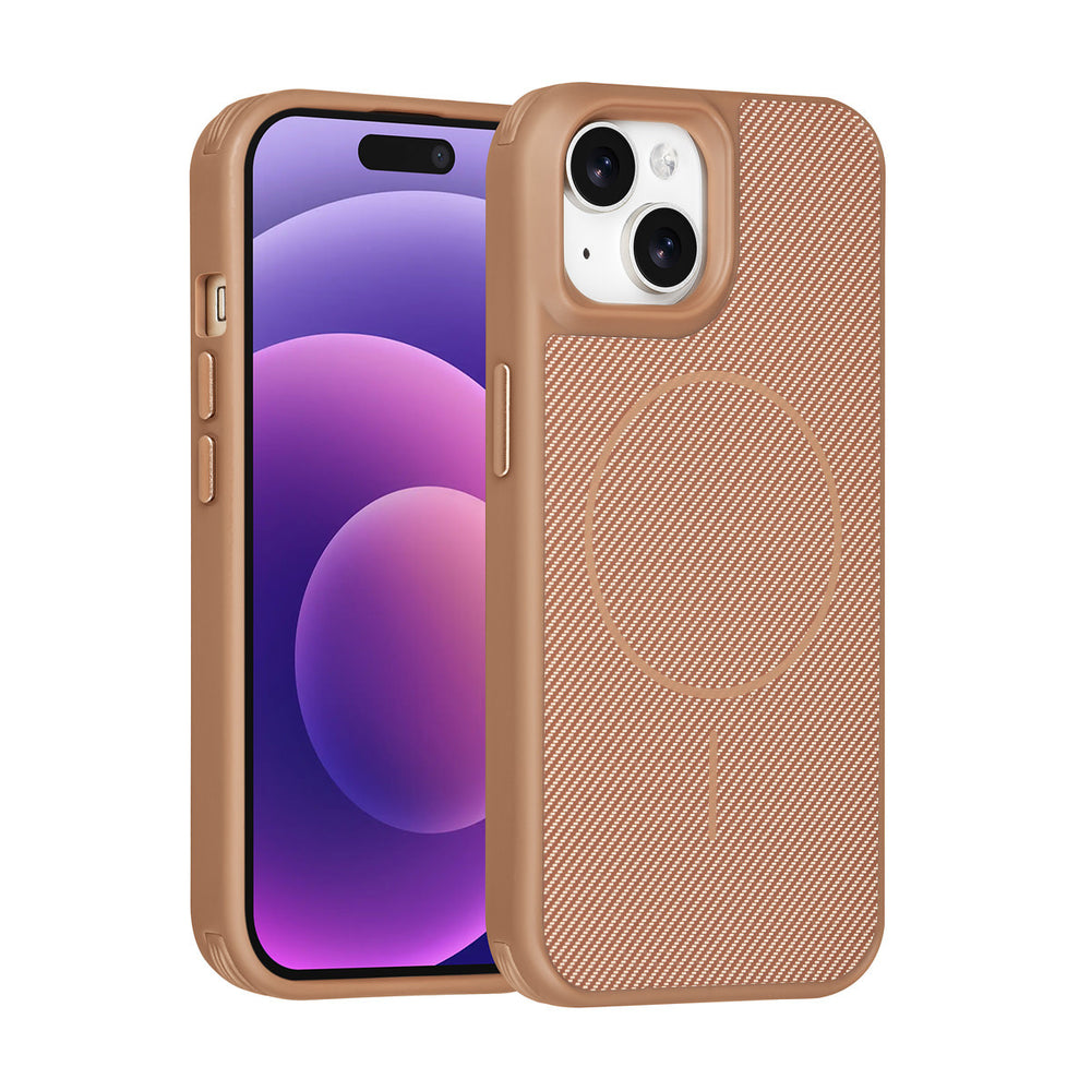TUNIQ iPhone 15 Backcover hoesje - Magsafe - Carbon Fiber - Shockproof - Goud-Hoesjes-Ilumina Benelux