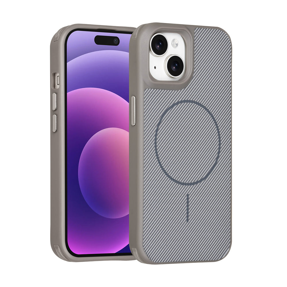 TUNIQ iPhone 15 Backcover hoesje - Magsafe - Carbon Fiber - Shockproof - Grijs-Hoesjes-Ilumina Benelux