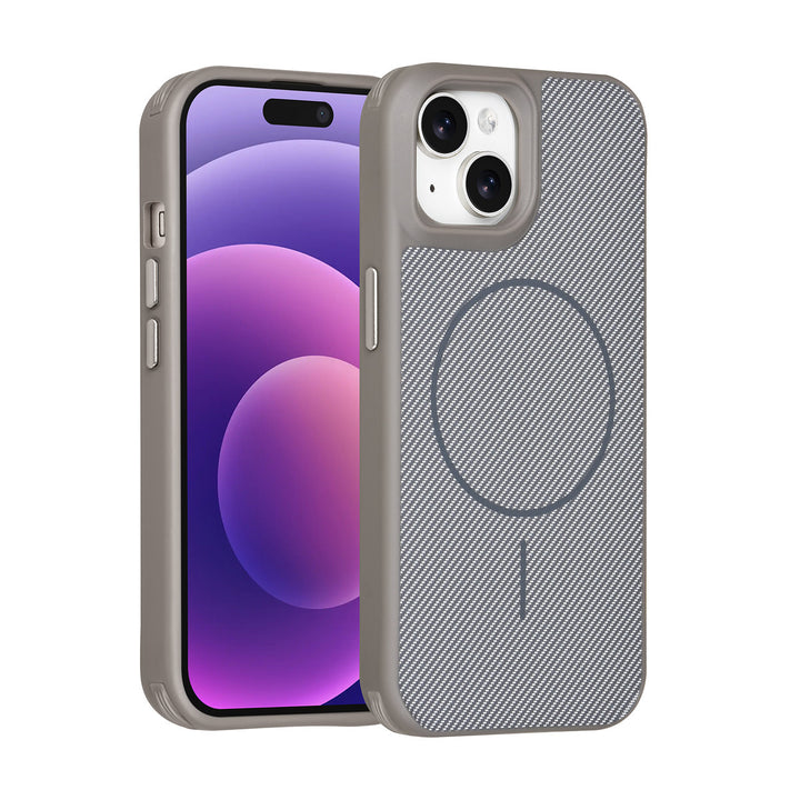 TUNIQ iPhone 15 Backcover hoesje - Magsafe - Carbon Fiber - Shockproof - Grijs-Hoesjes-Ilumina Benelux