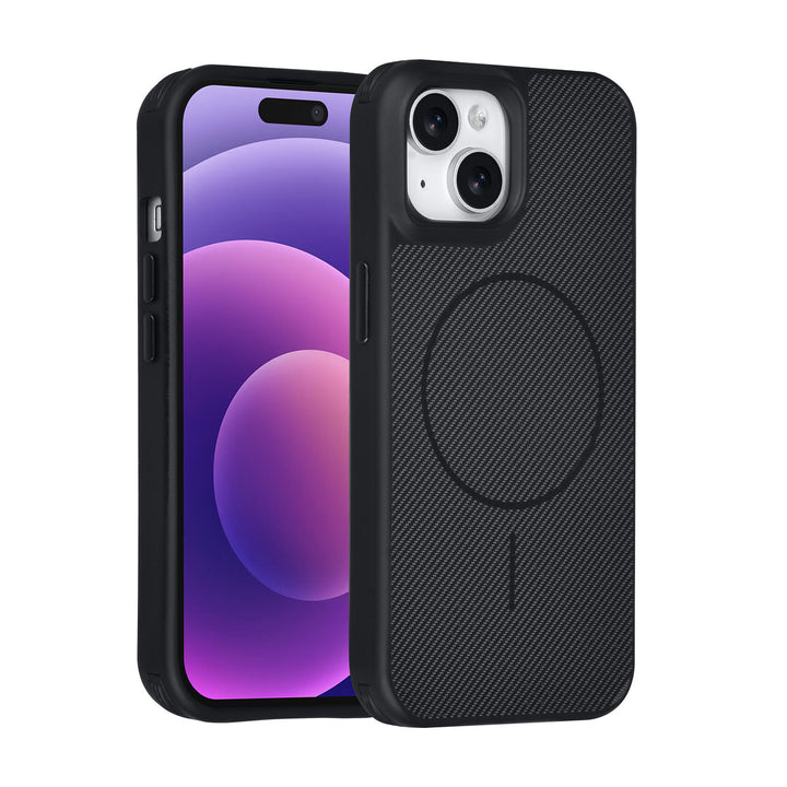 TUNIQ iPhone 15 Backcover hoesje - Magsafe - Carbon Fiber - Shockproof - Zwart-Hoesjes-Ilumina Benelux