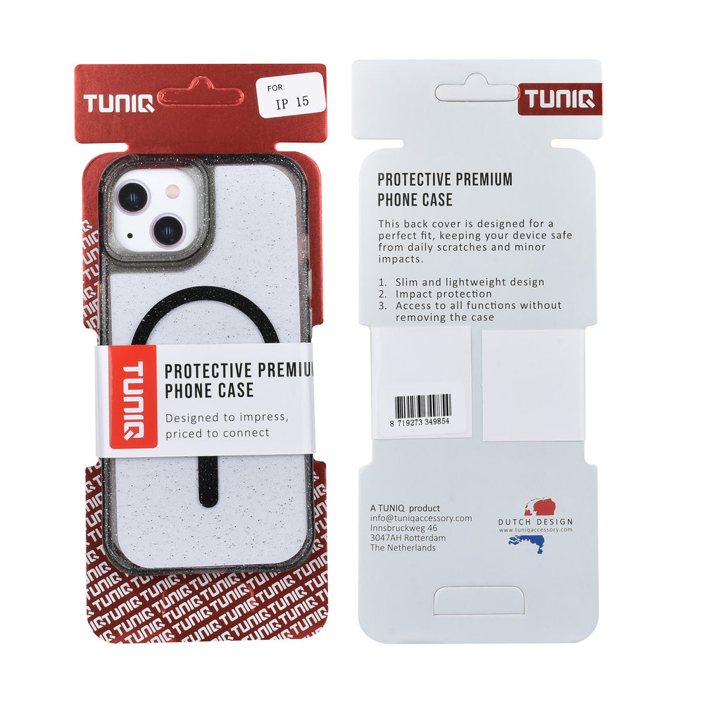 TUNIQ iPhone 15 Backcover hoesje - Magsafe - Glitter - Hanger - Zwart-Hoesjes-Ilumina Benelux