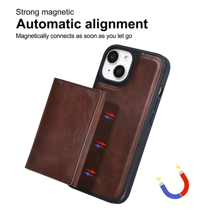 TUNIQ iPhone 15 Backcover hoesje met afneembare Pasjeshouder - Bruin-Hoesjes-Ilumina Benelux