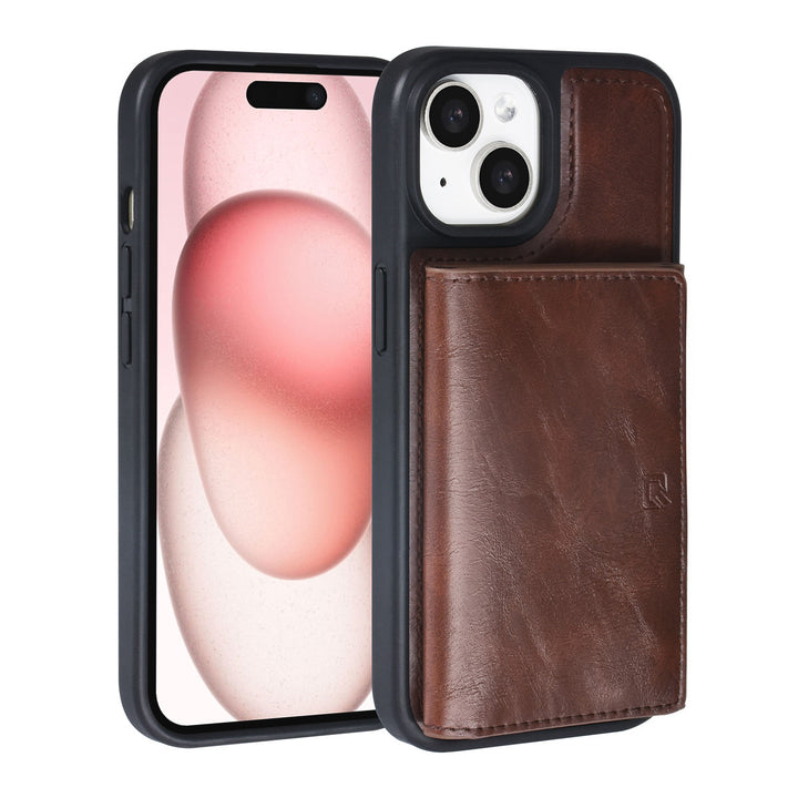 TUNIQ iPhone 15 Backcover hoesje met afneembare Pasjeshouder - Bruin-Hoesjes-Ilumina Benelux