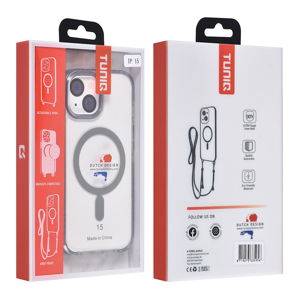 TUNIQ iPhone 15 Backcover hoesje neck cord - magsafe - Grijs-Hoesjes-Ilumina Benelux