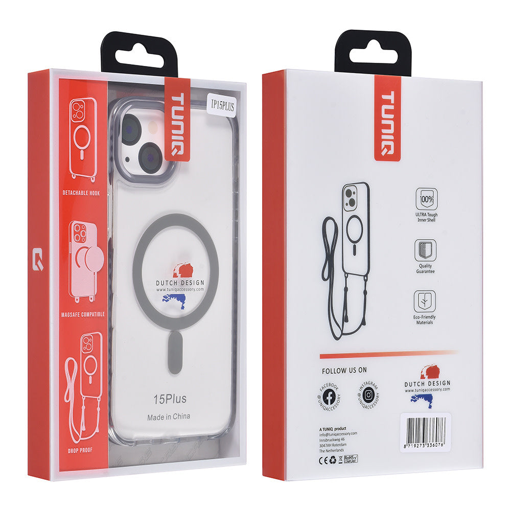 TUNIQ iPhone 15 Plus Backcover hoesje neck cord - magsafe - Grijs-Hoesjes-Ilumina Benelux