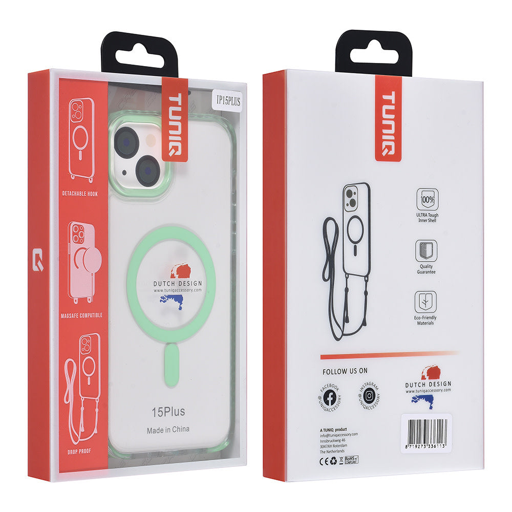 TUNIQ iPhone 15 Plus Backcover hoesje neck cord - magsafe - Groen-Hoesjes-Ilumina Benelux