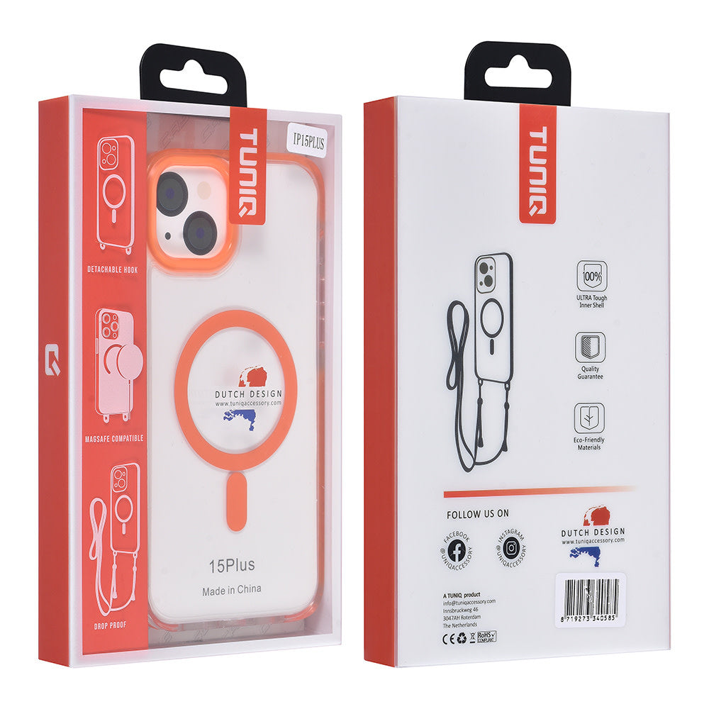 TUNIQ iPhone 15 Plus Backcover hoesje neck cord - magsafe - Oranje-Hoesjes-Ilumina Benelux