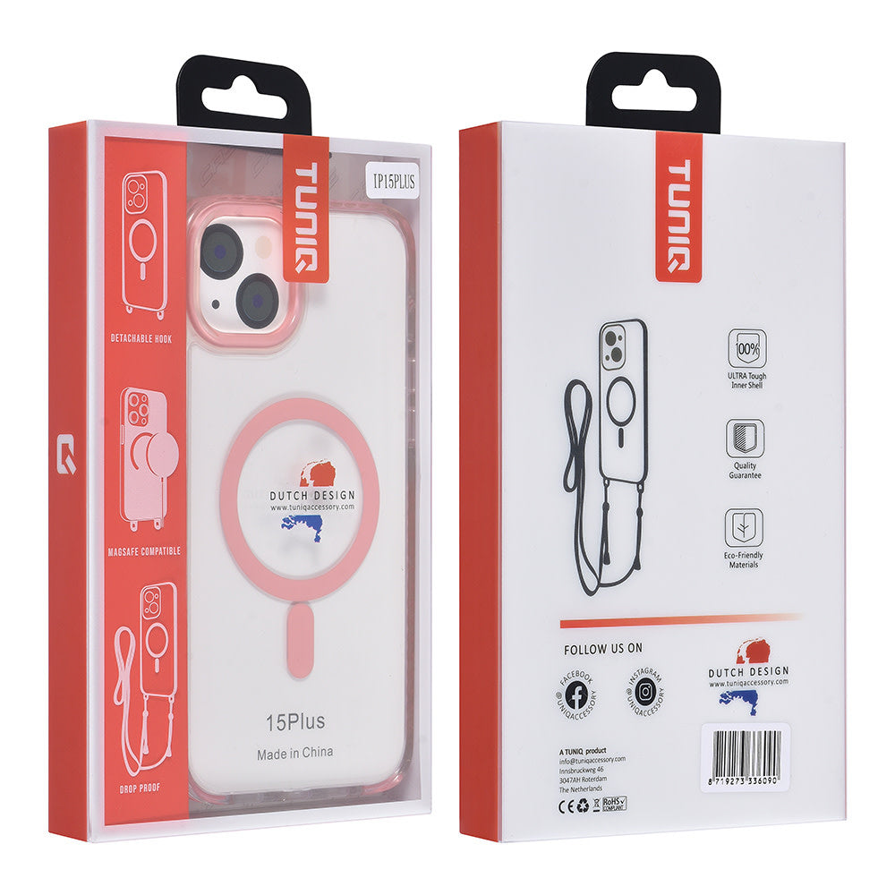 TUNIQ iPhone 15 Plus Backcover hoesje neck cord - magsafe - Roze-Hoesjes-Ilumina Benelux