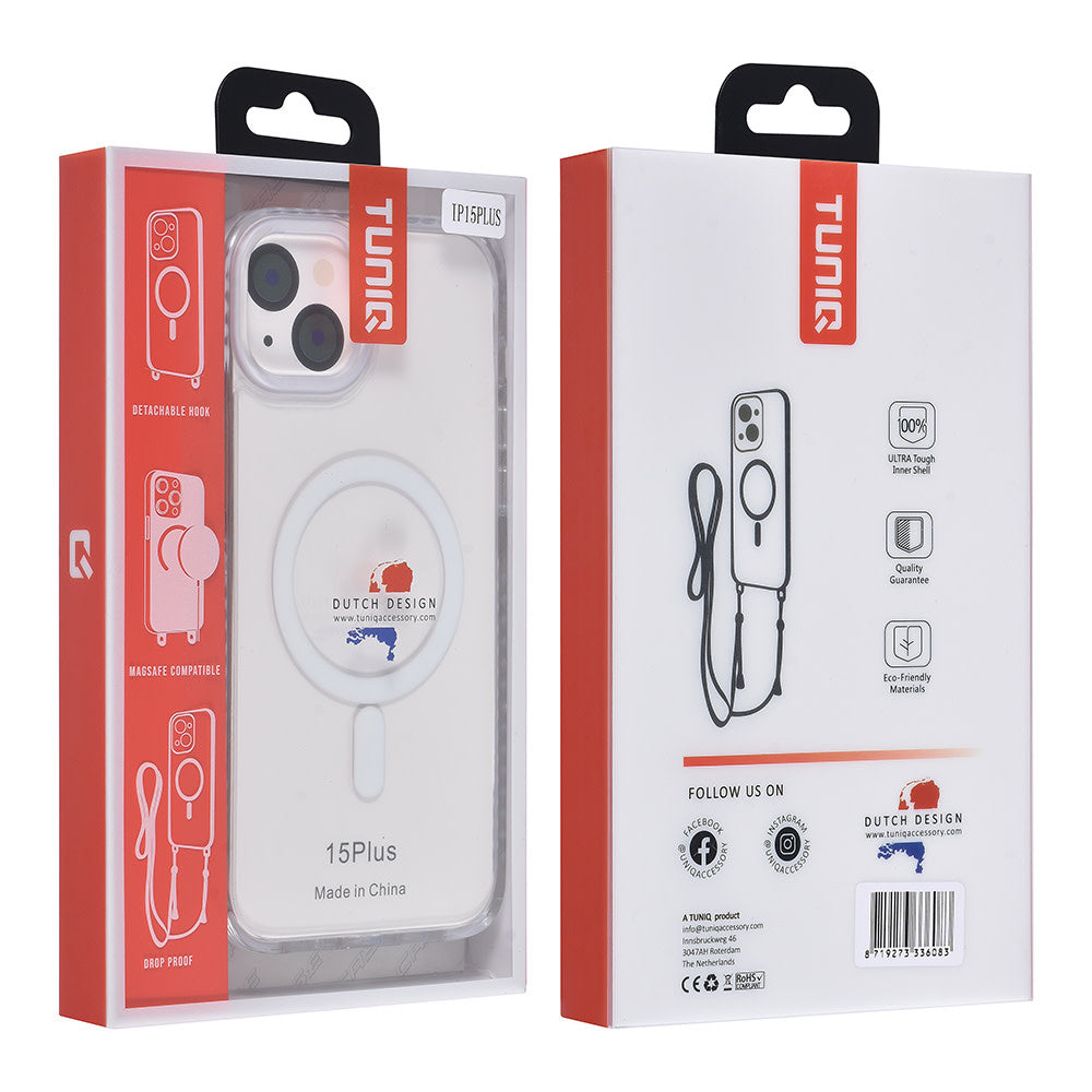 TUNIQ iPhone 15 Plus Backcover hoesje neck cord - magsafe - Wit-Hoesjes-Ilumina Benelux