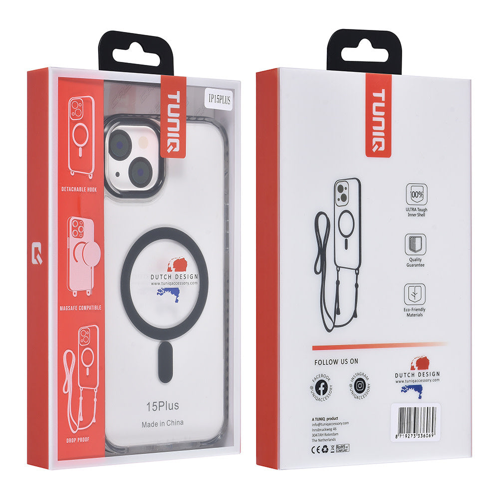 TUNIQ iPhone 15 Plus Backcover hoesje neck cord - magsafe - Zwart-Hoesjes-Ilumina Benelux