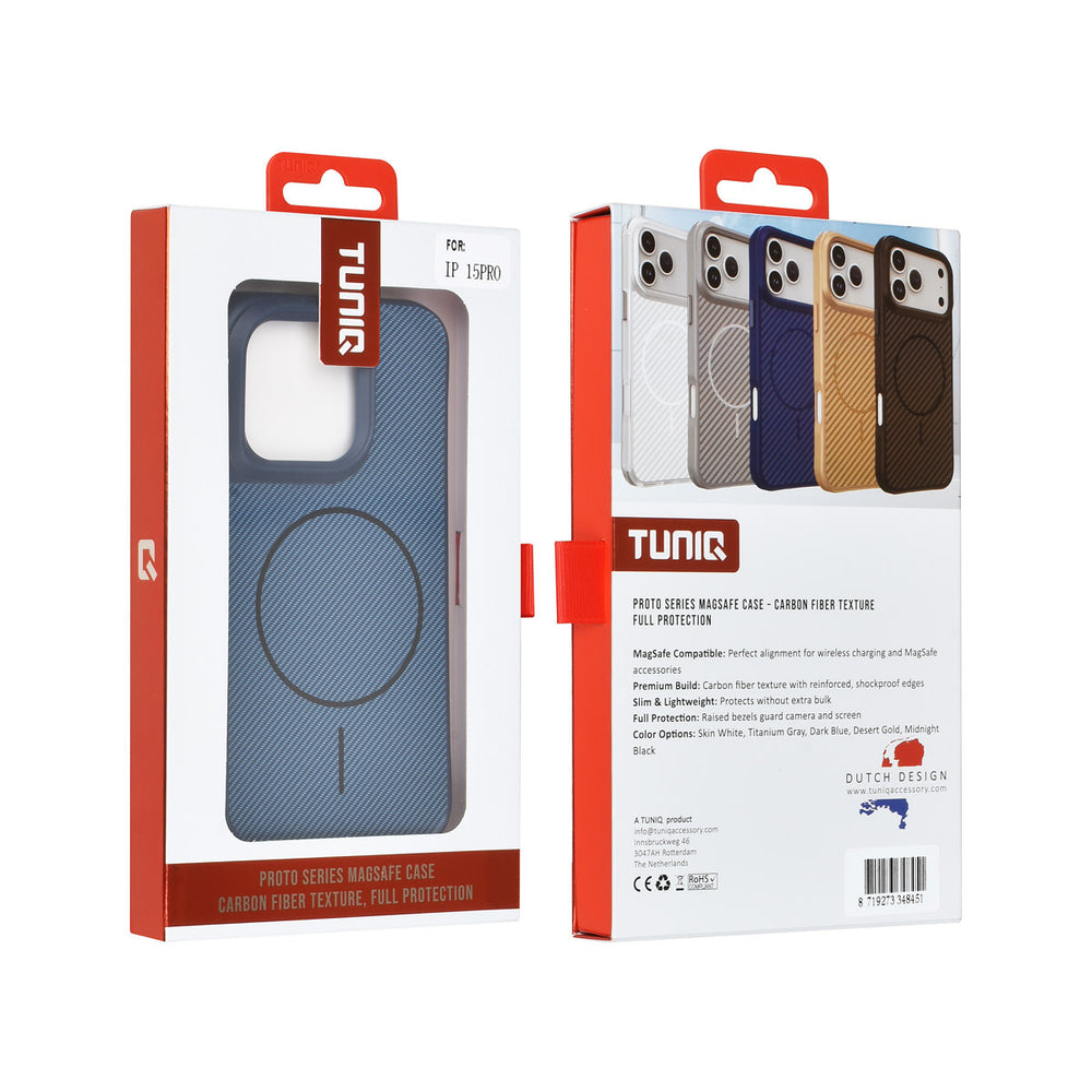 TUNIQ iPhone 15 Pro Backcover hoesje - Magsafe - Carbon Fiber - Shockproof - Blauw-Hoesjes-Ilumina Benelux