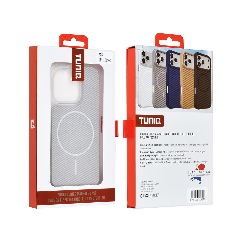 TUNIQ iPhone 15 Pro Backcover hoesje - Magsafe - Carbon Fiber - Shockproof - Wit-Hoesjes-Ilumina Benelux