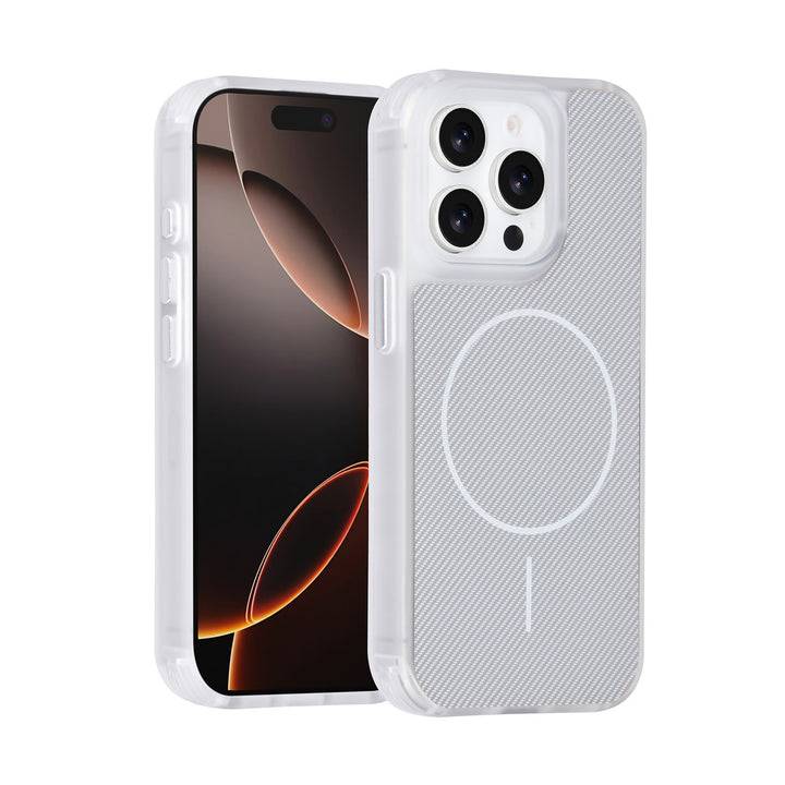 TUNIQ iPhone 15 Pro Backcover hoesje - Magsafe - Carbon Fiber - Shockproof - Wit-Hoesjes-Ilumina Benelux