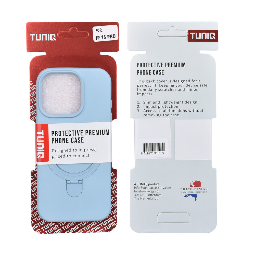 TUNIQ iPhone 15 Pro Backcover hoesje - Magsafe With Ring Stand - Hanger - Baby Blue-Hoesjes-Ilumina Benelux