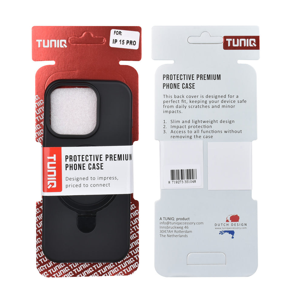 TUNIQ iPhone 15 Pro Backcover hoesje - Magsafe With Ring Stand - Hanger - Zwart-Hoesjes-Ilumina Benelux