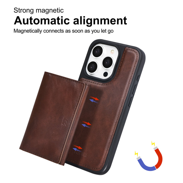 TUNIQ iPhone 15 Pro Backcover hoesje met afneembare Pasjeshouder - Bruin-Hoesjes-Ilumina Benelux