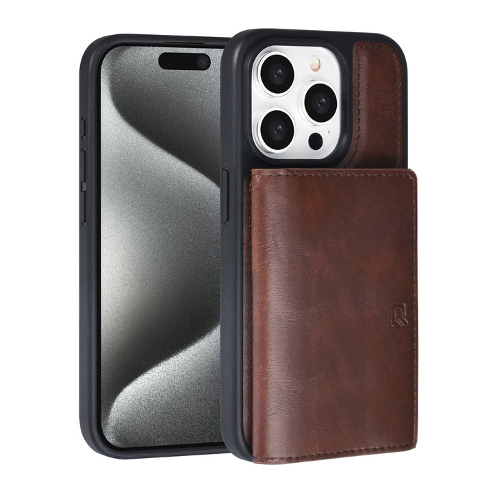 TUNIQ iPhone 15 Pro Backcover hoesje met afneembare Pasjeshouder - Bruin-Hoesjes-Ilumina Benelux