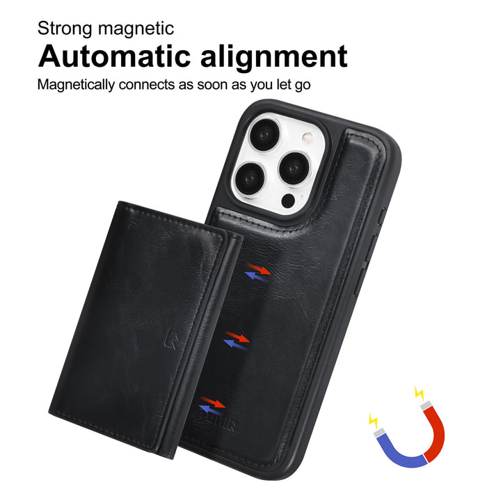TUNIQ iPhone 15 Pro Backcover hoesje met afneembare Pasjeshouder - Zwart-Hoesjes-Ilumina Benelux