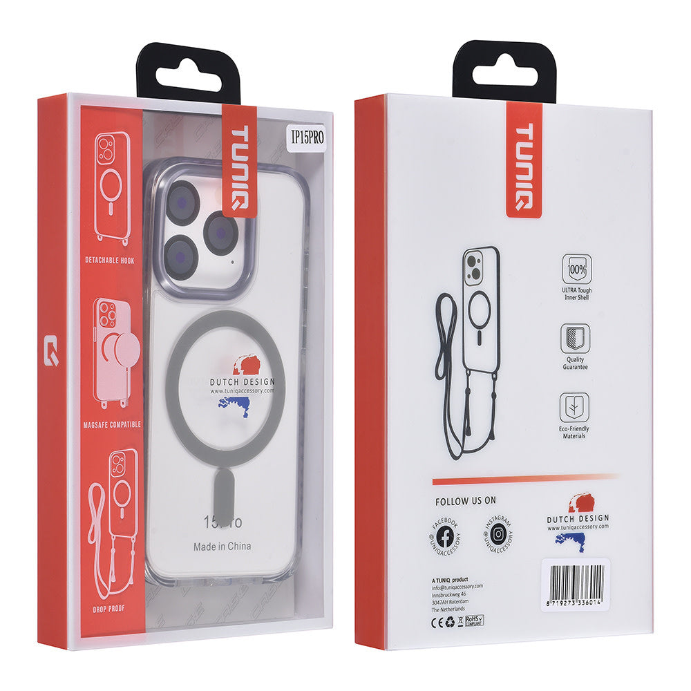 TUNIQ iPhone 15 Pro Backcover hoesje neck cord - magsafe - Grijs-Hoesjes-Ilumina Benelux