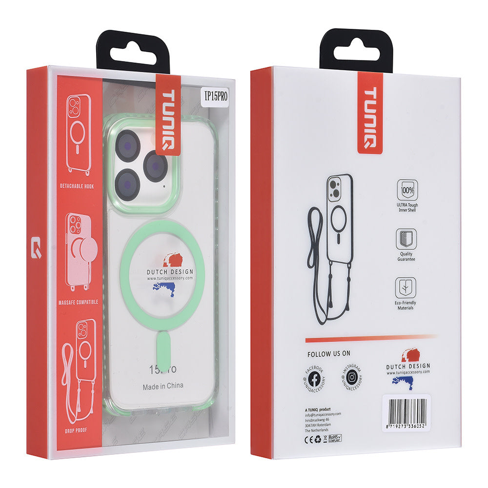 TUNIQ iPhone 15 Pro Backcover hoesje neck cord - magsafe - Groen-Hoesjes-Ilumina Benelux