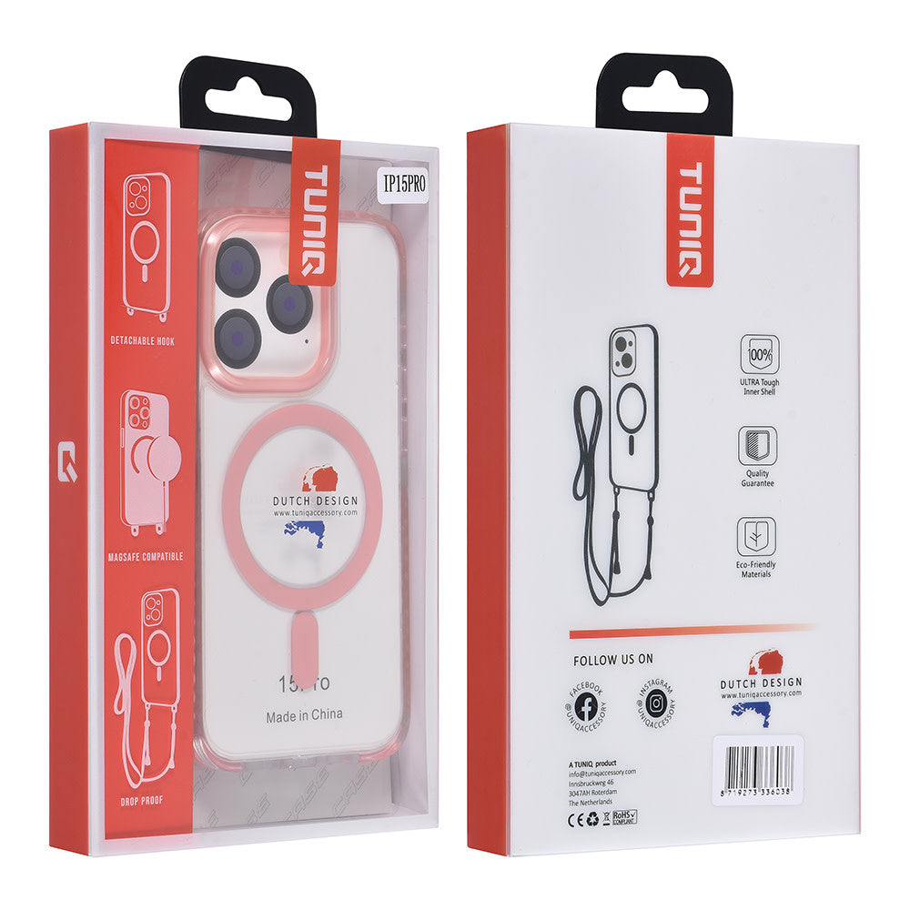 TUNIQ iPhone 15 Pro Backcover hoesje neck cord - magsafe - Roze-Hoesjes-Ilumina Benelux
