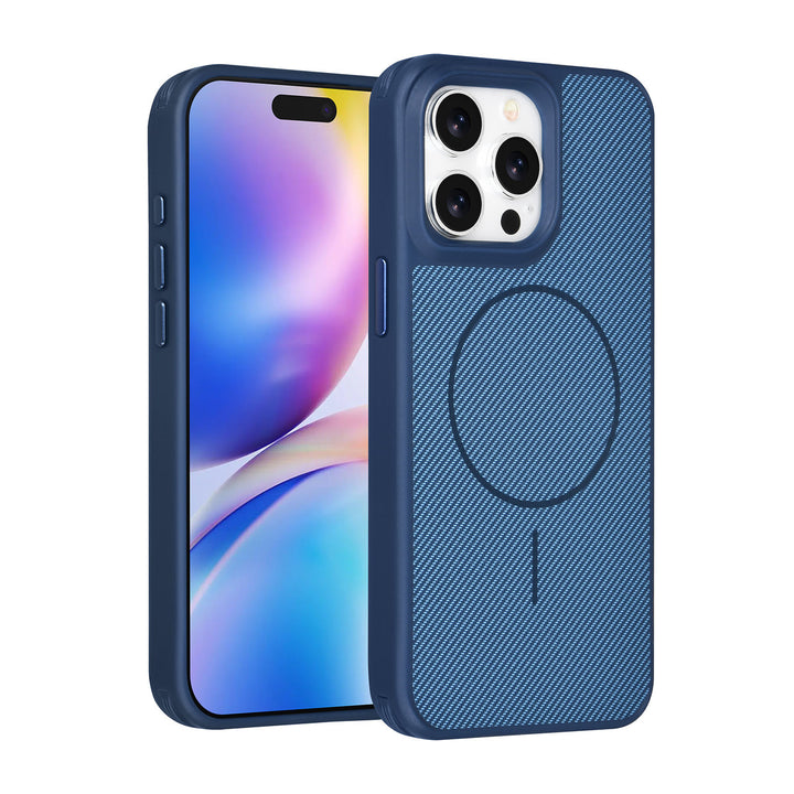 TUNIQ iPhone 15 Pro Max Backcover hoesje - Magsafe - Carbon Fiber - Shockproof - Blauw-Hoesjes-Ilumina Benelux