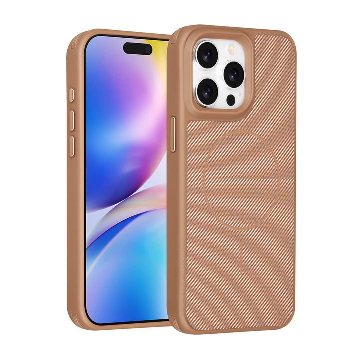 TUNIQ iPhone 15 Pro Max Backcover hoesje - Magsafe - Carbon Fiber - Shockproof - Goud-Hoesjes-Ilumina Benelux