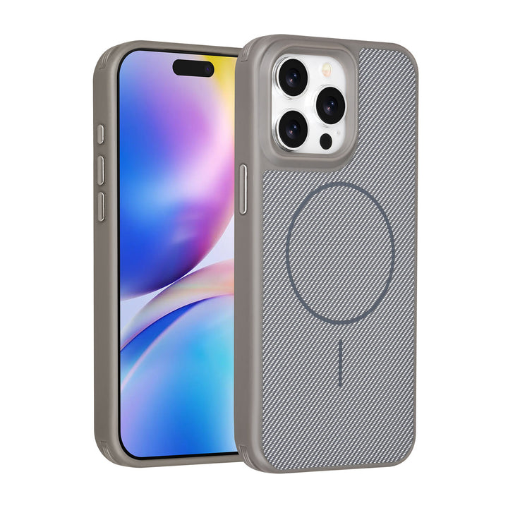 TUNIQ iPhone 15 Pro Max Backcover hoesje - Magsafe - Carbon Fiber - Shockproof - Grijs-Hoesjes-Ilumina Benelux