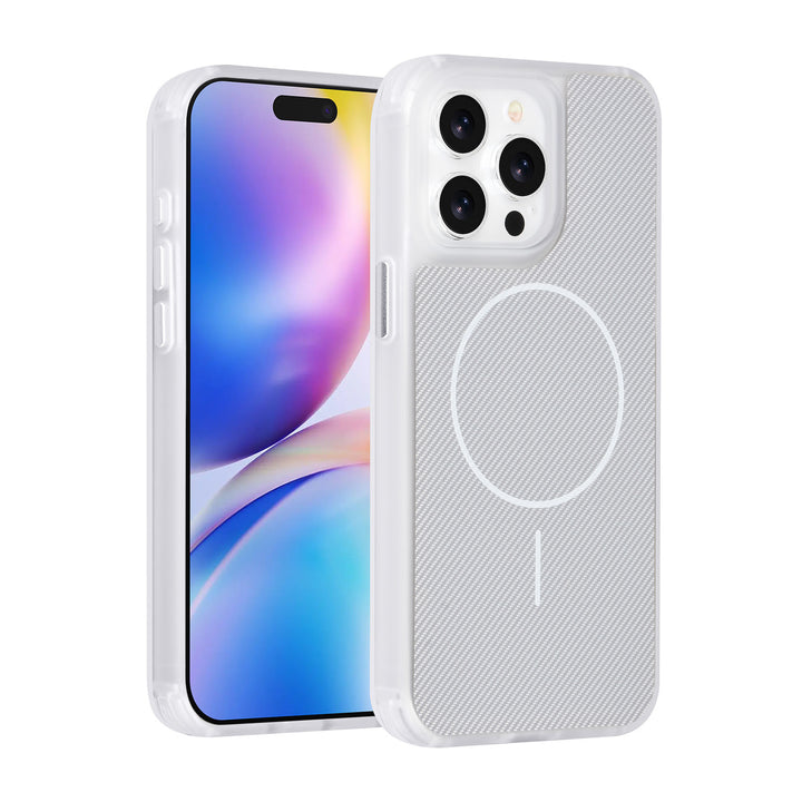 TUNIQ iPhone 15 Pro Max Backcover hoesje - Magsafe - Carbon Fiber - Shockproof - Wit-Hoesjes-Ilumina Benelux