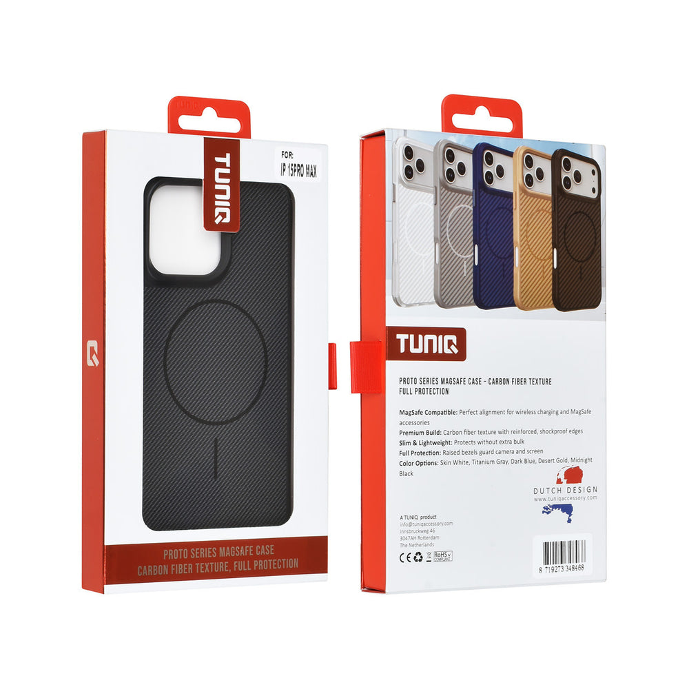 TUNIQ iPhone 15 Pro Max Backcover hoesje - Magsafe - Carbon Fiber - Shockproof - Zwart-Hoesjes-Ilumina Benelux