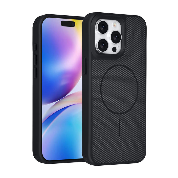 TUNIQ iPhone 15 Pro Max Backcover hoesje - Magsafe - Carbon Fiber - Shockproof - Zwart-Hoesjes-Ilumina Benelux