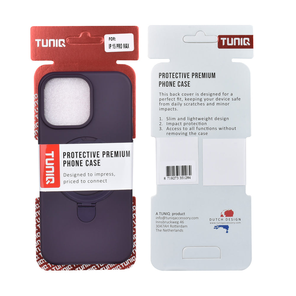 TUNIQ iPhone 15 Pro Max Backcover hoesje - Magsafe With Ring Stand - Hanger - Grape Purple-Hoesjes-Ilumina Benelux
